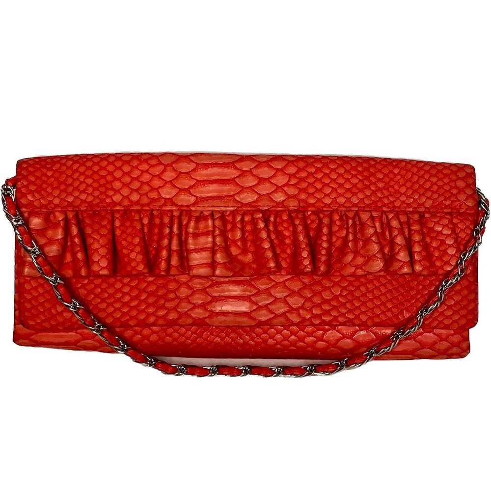 Kate Landry Purse Coral Orange Arm Chain Ruffle Prairie grannycore‎